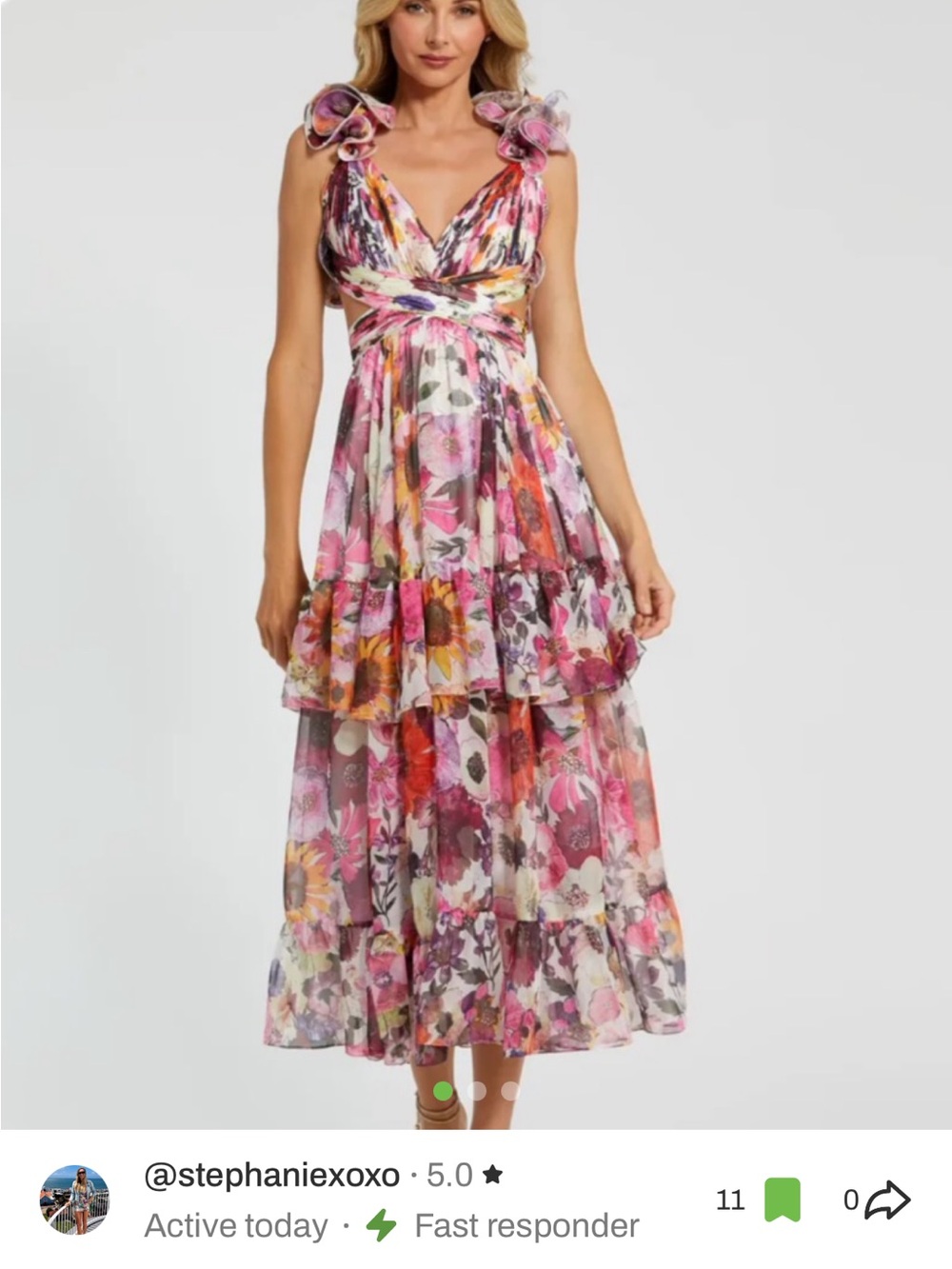 Mac Duggal Pink Floral Tiered chiffonMidi Dress